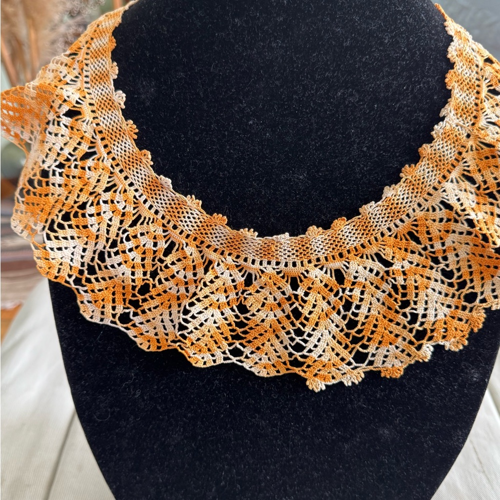 Intricate Orange Collar Necklace with Scalloped Design